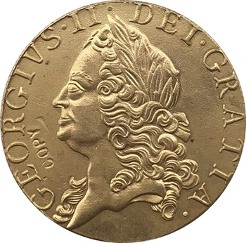 24 - K auksu 1753 Jungtinė Karalystė 1 Gvinėja - George II monetų kopijos