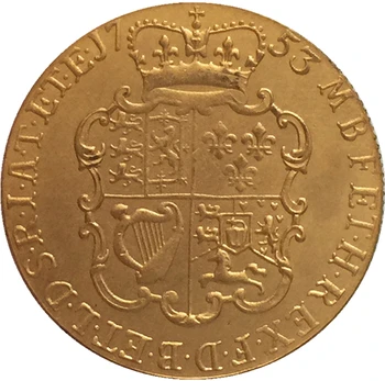 24 - K auksu 1753 Jungtinė Karalystė 1 Gvinėja - George II monetų kopijos