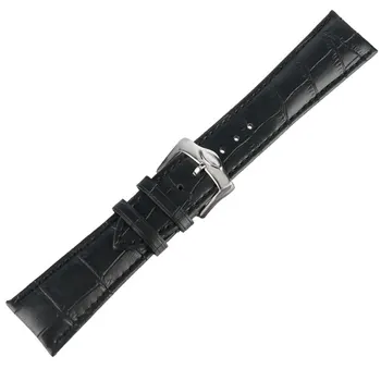 24mm Black PU Odos Karvės Watchband Karinės Apyrankė Minkšta Laikrodis Dirželis Juosta Verslo Pakeitimo + 2 Pavasario Barai