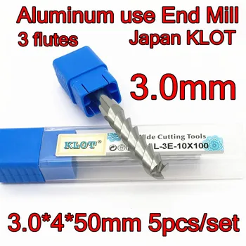 3.0*4*50mm 5 vnt/set 4mm Petiole 3flutes Japonija KLOT Kieto karbido, Aliuminio Naudojimo Pabaiga Malūnas CNC Tools Nemokamas pristatymas