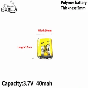 3.7 V 40 mAh 501012 Li batteria Ai Polimeri di Li Batteria agli ioni di litio Per Il FAI DA TE 3D classi mp3 penna di Registrazio