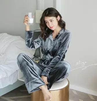3 Gabalas 2019 Naujas Žiemos Veliūras Seksualus Sleepwear Moterų Prarasti Pižama Lady Tirštėti Naktiniai Drabužiai Šiltų Namų Rinkiniai