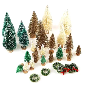 30 Vnt Miniatiūrinių Matinio Kalėdų Eglutės Butelis Teptuku Mini Medžių Plastikiniai Stalo Eglutės papuošimai Kalėdų Kambarys