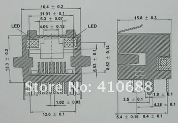 300 vnt 8P8C RJ45 Modulinis Tinklas PCB Jack 56 8P LAN Jungtis Ekranuoti su LED Lempos Pusėje įrašas