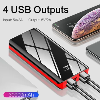 30000mAh Galia Bankas 4 USB Greitai Įkrauti Telefono Bateriją Powerbank už Xiaomi Galia banko 