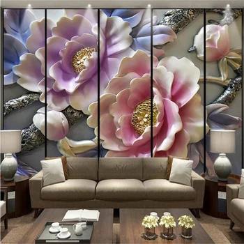3D bijūnas reljefinio fono sienos paramos gėlių tapetai, dekoratyvinis dažymas fono sienos gyvenimo stiliaus tapetai