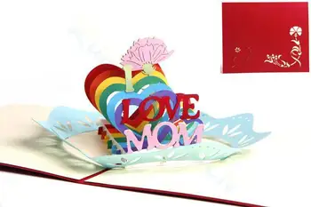 3D Motinos Diena pop-up kortelės Noras Kortelės popierius Rainbow Širdies festivalis Sveikinimo atviruką, aš Myliu Mama Padėkos Kortelės Atvirukas