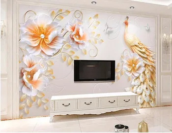 3d tapetai, audiniai pasirinktinius nuotraukų Šiuolaikinės paprasta povas gėlės žydi namų tobulinimo 3d sienų freskomis tapetai už kambarį
