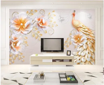 3d tapetai, audiniai pasirinktinius nuotraukų Šiuolaikinės paprasta povas gėlės žydi namų tobulinimo 3d sienų freskomis tapetai už kambarį