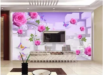 3d tapetai, Rose atspindys TV fono sienos kambarį namų dekoro Užsakymą freskos nuotrauka 3d sienų freskomis tapetai, sienų ir 3 d