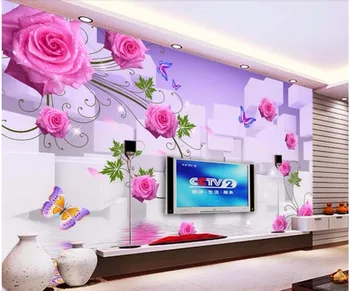 3d tapetai, Rose atspindys TV fono sienos kambarį namų dekoro Užsakymą freskos nuotrauka 3d sienų freskomis tapetai, sienų ir 3 d