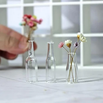 3pcs 1: 12 Lėlių miniatiūriniai Stiklo Butelį Vandens puodelis, virtuvė, gyvenamasis kambarys priedai