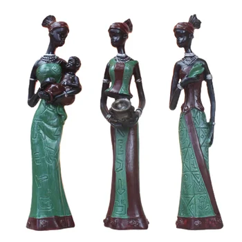 3pcs Moterys Afrikos Skulptūra, Statula, Namų Dekoro Dervos Juodos Figūrėlės Amatų Darbalaukio Meno Kūrinys, Kolekcines, Derliaus Kambarį