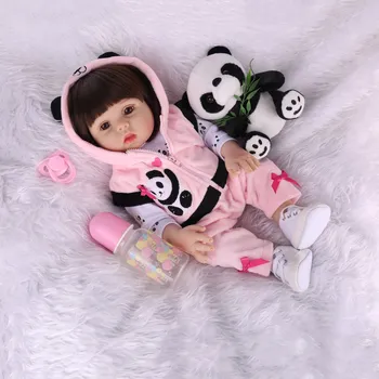 48CM Super cute panda dress up baby lėlės reborn bamblys mergina lėlės su lon hait visi silicoen vinilo kūno realus baby vaikų