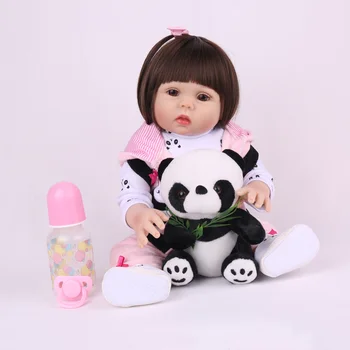 48CM Super cute panda dress up baby lėlės reborn bamblys mergina lėlės su lon hait visi silicoen vinilo kūno realus baby vaikų