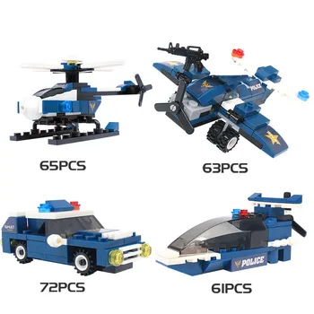 515pcs 8in1 SWAT Policijos Pastato Blokus miesto Sraigtasparnis automobilių 8 sumos Plytų Švietimo Žaislai Vaikams
