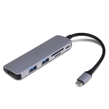 6 in1 C Tipo Stebulės Plokštę su HDMI - Multiport USB 3.0 Micro-SD TF PD Kortelių Skaitytuvas