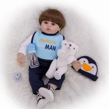 60cm Silikono Reborn Baby Lėlės Sklandžiai, rudų trumpų plaukų berniukas Realus medvilnės kūno Kūdikių Lėlės Minkštos vaikų Kalėdų Dovana žaislas