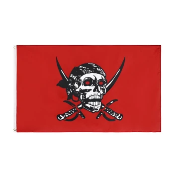 60x90cm/90*150cm/120x180cm Raudona, Karibų jūros Jolly Roger Piratų kaukolės Vėliavos su Žalvario Grommets