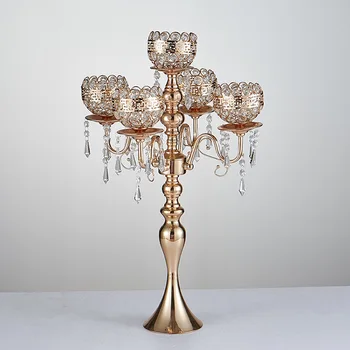 85 cm, aukštis 5-ginklų metalo, Aukso/ Sidabro šviestuvai su crystal pakabučiai vestuvių žvakių laikiklis Renginio puošmena, 10 vnt.