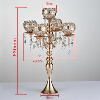 85 cm, aukštis 5-ginklų metalo, Aukso/ Sidabro šviestuvai su crystal pakabučiai vestuvių žvakių laikiklis Renginio puošmena, 10 vnt.
