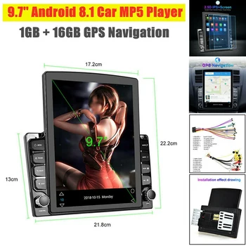 9.7 Colių Vertikalus Sn HD Quad Core 2.5 D Automobilinis MP5 Grotuvas BT Stereo FM Radijas Android 8.1 GPS Navigacijos