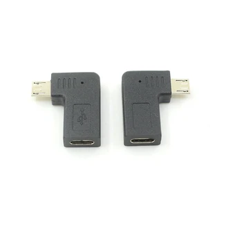 90 Laipsnių L Formos, Micro USB Vyrų ir C Tipo Moterų Konverteris Adapteris Teisę Kairysis Kampas 