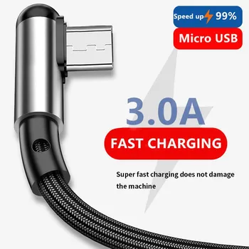 90 Laipsnių Micro USB Laidas Duomenų Vielos Greito Įkrovimo Laidas Microusb Kabelis Samsung 
