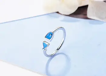925 sterlingas sidabro mados naujokų mielas mėlynos žuvys moterų piršto žiedas papuošalai ponios atidaryti žiedai lašas laivybos mergina