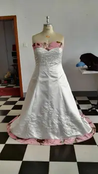 A Line Camo Vestuvių Suknelė Siuvinėjimo Duobute Sequines Rankovių Brangioji Grindų ilgis Teismas Traukinio Nuotakos Suknelė