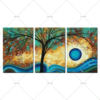 Abstrakti Medžio Kūrybiškumą Blue Sunset 3Panel Naftos Tapyba ant Drobės, Sienos Meno Gyvenamasis Kambarys Sofos, Modulinės Cuadros Miegamojo Puošimas