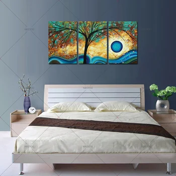 Abstrakti Medžio Kūrybiškumą Blue Sunset 3Panel Naftos Tapyba ant Drobės, Sienos Meno Gyvenamasis Kambarys Sofos, Modulinės Cuadros Miegamojo Puošimas