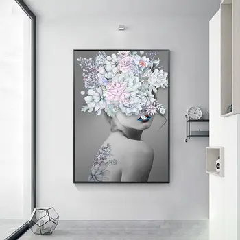 Abstraktus Gėlių Kilnus Moteris Drobė, Tapyba Menas Spausdinti Plakato Nuotrauką Sienos Gyvenimo Kambario, Miegamasis Šiaurės Paprasta Namų Puošybai