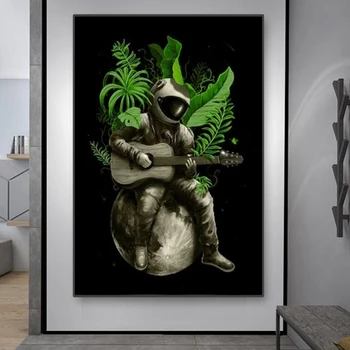 Abstraktusis Menas Spausdinti Astronautas Žaisti theGuitar Drobės Tapybos Aliejaus Tapybai Šiuolaikinio Plakatų Spausdinimo Sienos Meno Svetainės Namų Dekoro