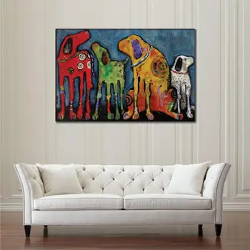 Abstraktūs paveikslai Šunys Dekoratyvinės dailės Geriausiais Draugais šiuolaikinės aliejumi ant drobės, sienų apdaila kambarį Rankomis dažyti