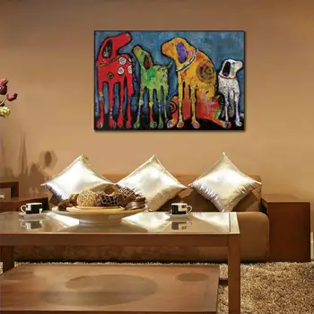 Abstraktūs paveikslai Šunys Dekoratyvinės dailės Geriausiais Draugais šiuolaikinės aliejumi ant drobės, sienų apdaila kambarį Rankomis dažyti