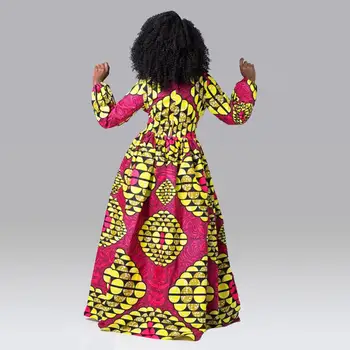 Afrikos Nacionalinio Etninės Stiliaus V-Kaklo, ilgomis rankovėmis Aukštos Juosmens Sūpynės Ilga Suknelė Moterų Stilingas, Seksualus Suknelės