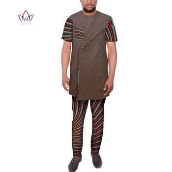Afrikos Vyrų Viršaus ir Kelnės Rinkiniai Atsitiktinis Kratinys 2 vnt Marškinėliai ir Kelnės Vyrams Dashiki Medvilnės Afrikos Stiliaus Drabužių WYN93