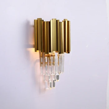 Amerikos po Europos šiuolaikinės aukso krištolo, metalo vamzdžio sienelės šviesos lempos, LED villa viešbučio fojė gyvenimo kambario sienos sconce