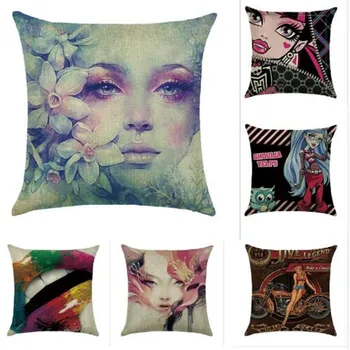 Animacinių filmų, graži moteris lino/medvilnės pagalvės užvalkalą atveju kvadratinių dekoratyvinė pagalvėlė padengti