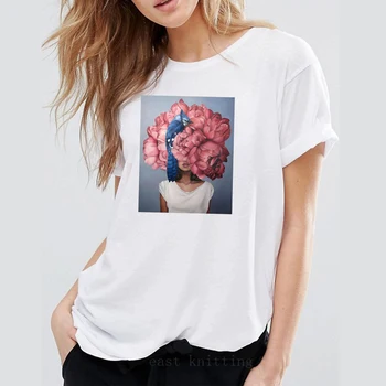 AOWOF Ponios Naujas Harajuku Estetinės T-shirt Ponios Sexy Gėlių Spausdinti į Viršų trumpomis Rankovėmis Viršų Mados Atsitiktinis Viršų Apvalios T-shirt