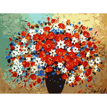 ArtSailing nuotraukų numeriai Rinkinys Vertus, dažai, Alyvos Spalvos Balta Raudona Gėlės, paveikslai numerius ant drobės Plakatai NP-106