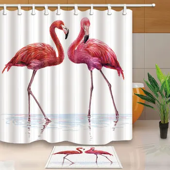 Audinio Dušo Užuolaidos Flamingoes Lapai Vonios Užuolaidos Namų Dekoro Šiuolaikinės Paprasta Vandeniui Miltligė Įrodymas, Su 12 Plastikiniai Kabliukai
