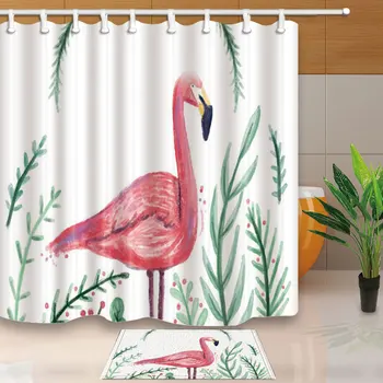 Audinio Dušo Užuolaidos Flamingoes Lapai Vonios Užuolaidos Namų Dekoro Šiuolaikinės Paprasta Vandeniui Miltligė Įrodymas, Su 12 Plastikiniai Kabliukai