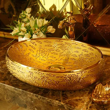 Aukso/Sidabro ovalo formos Sidabro mozaikos dizainas Ovalo formos baseino praustuvas Jingdezhen Meno keraminės kriauklės laivo kriauklės stalviršio Vonios kambarys