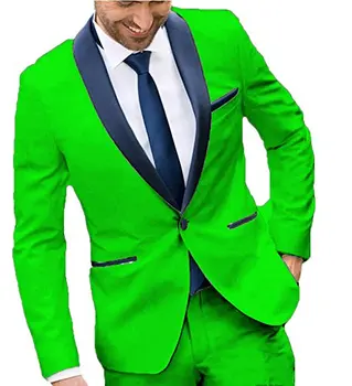 Aukštos kokybės 2 gabalas mados suknelė atsitiktinis slim žalia custom vieną mygtuką vyriški slim vestuvių kamuolys striukė, kelnės