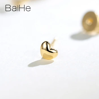 BAIHE Kietas 14 KARATŲ Geltonasis Auksas iš Viso 0.05 ct Round Gamtinių Deimantų Vestuvių Mados Fine Jewelry Širdies Stud auskarai Moterims
