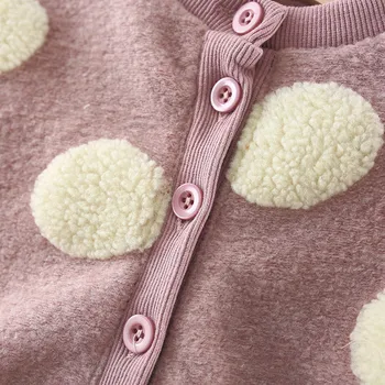 Bamblys Baby Girl Žiemos Fleece Striukė Turo Taškai Mygtukai ilgomis Rankovėmis Kailio Viršutiniai drabužiai Vaikams, Kūdikiams, Rudenį, Pavasarį Kailis Outwear