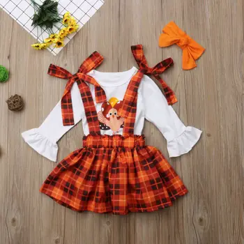 Bamblys Vaikams Baby Girl Turkija T-shirt Viršų Suknelė 3Pcs Apranga, Drabužiai Rinkinys
