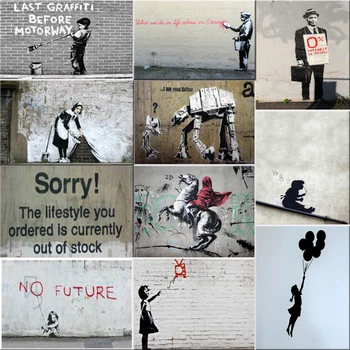 Banksy Grafiti Drobė Art Prints paveikslų sienos meno plakatas Pop apdaila nuotraukos sienos meno dekoratyviniais Rėmeliais